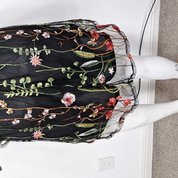 Black Floral Embroidered Romantic Sheer Whimsigoth Long Sleeve Dress Size M - Picture 9 of 12